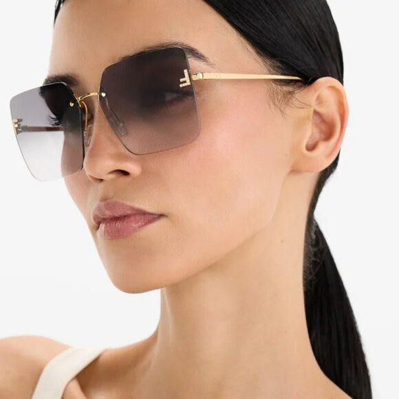 Fendi FIRST Sunglasses – Palladium Square Rimless Gradient Brown FE4082US 16Z - Picture 10 of 11